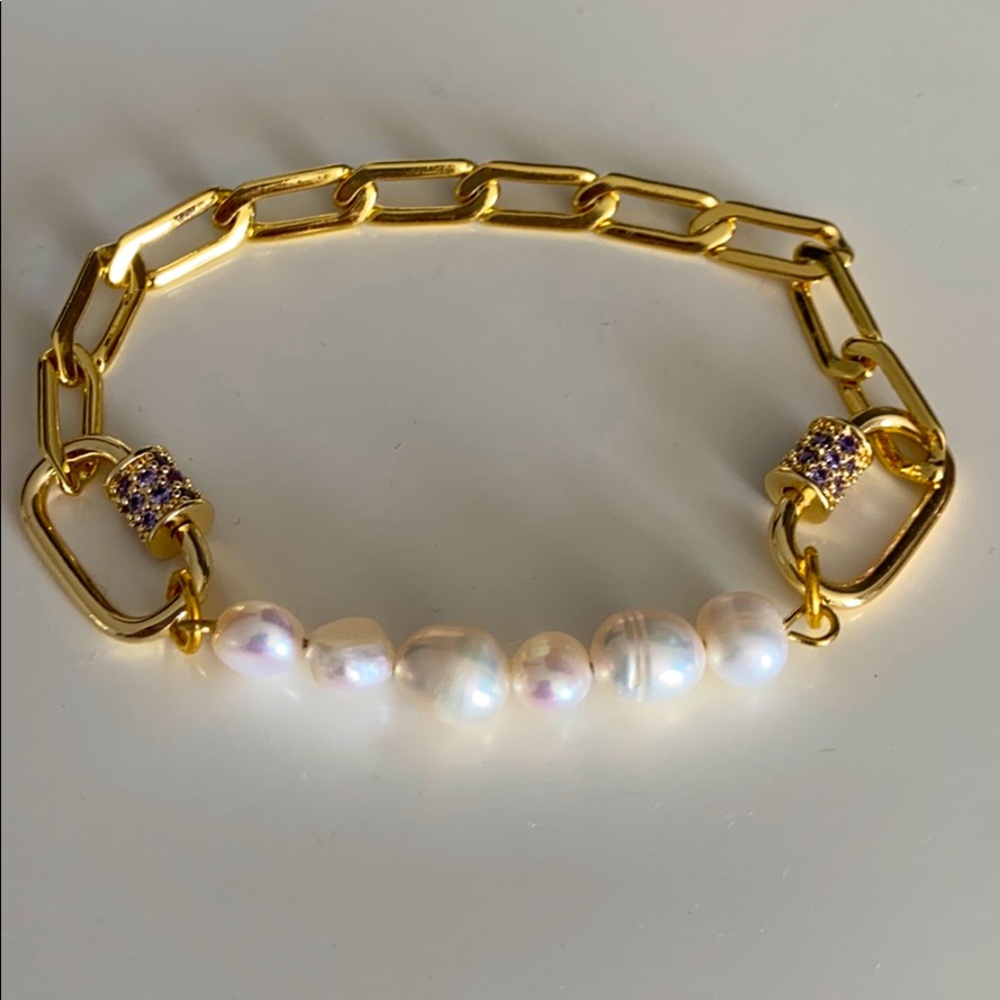 Fresh water pearl and gold filled chain bracelet